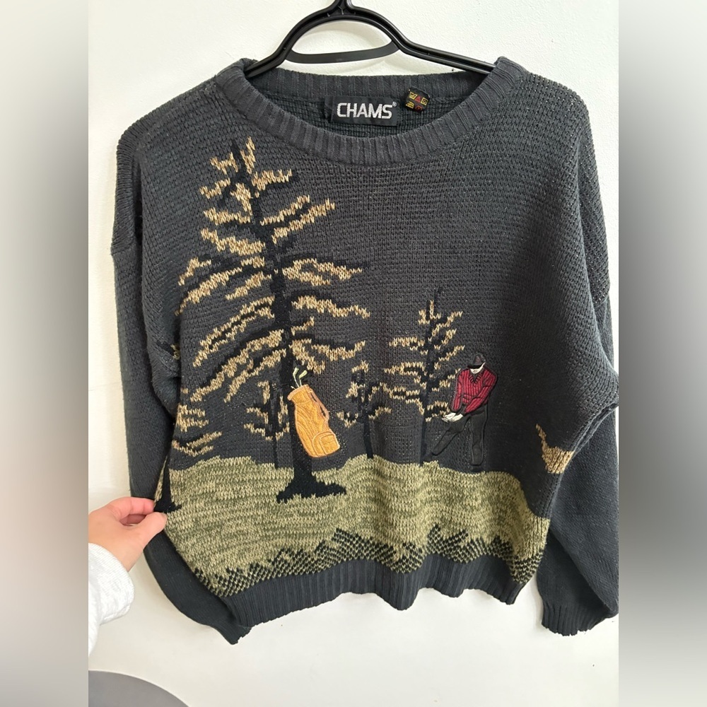 Vintage Champs unisex Black Sweater with golf men oversized size small